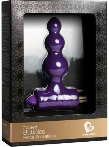 Lilac Rocks-Off Petite Bubbles anal vibrator with a wavy body and T-bar base