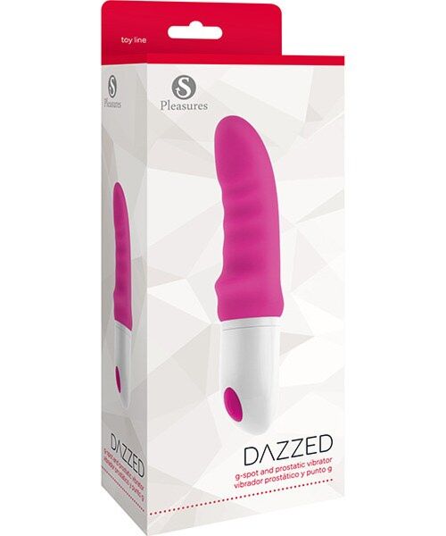 S Pleasures Dazzed Pink vibrator in pink and white, with its wavy shaft