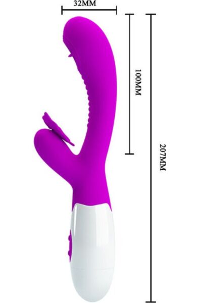 Pretty Love BI-014943 rabbit vibrator, with its head and its butterfly-shaped clitoral stimulator