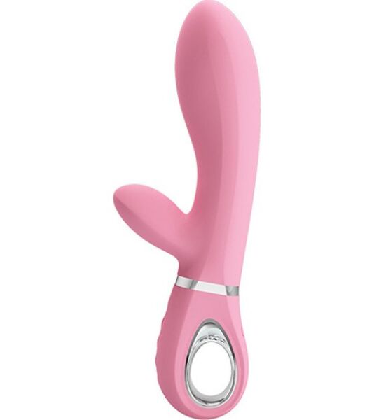Pretty Love Thomas rabbit vibrator in dusty pink, showing its curved shaft and the clitoral arm