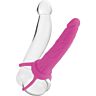 Dual penetrator harness pink dildo