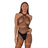 Bodystocking Lace by LJ Crossover Neck Crotchless Design