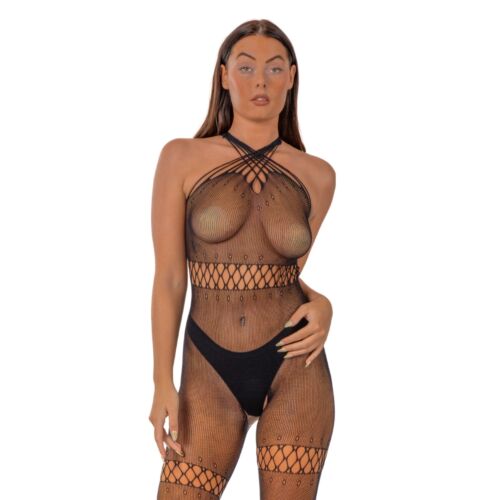 Bodystocking Lace by LJ Crossover Neck Crotchless Design