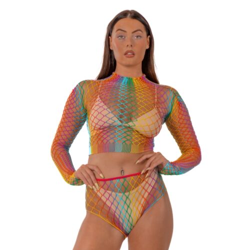 Lingerie Set Lace by LJ Rainbow Fence Net Crop Top and Bottoms