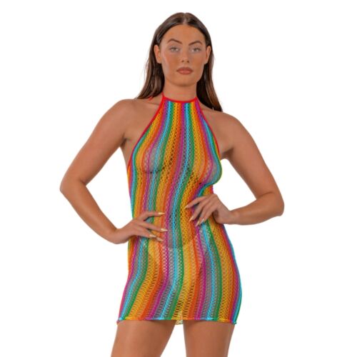 Lace Rainbow Halter Neck Dress Adjustable Comfort