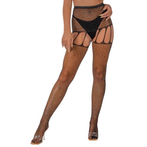 Suspender Tights Lace by LJ with Rhinestone Detail
