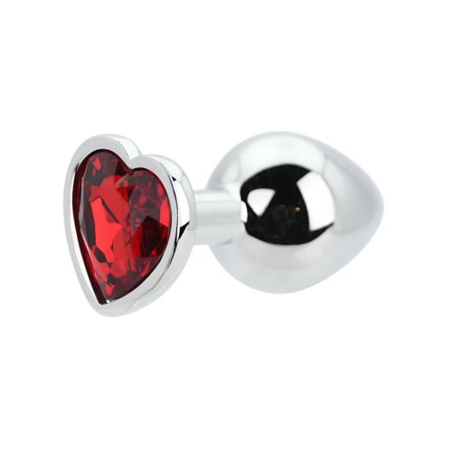Butt Plug Toosh Heart Shaped Silver with Red Stone Medium