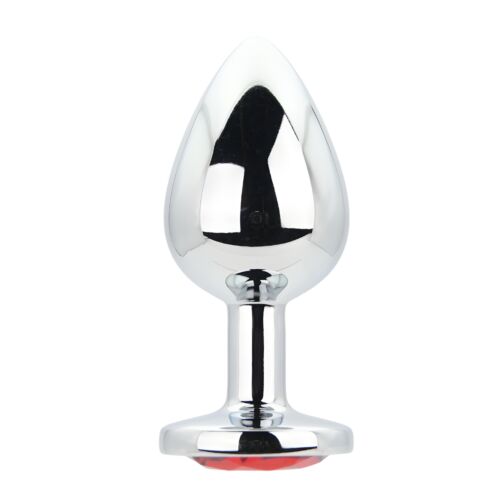 Butt Plug Toosh Silver Metal Large Red Stone