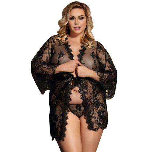 Subblime queen plus peignoir with embroidery and bell sleeve