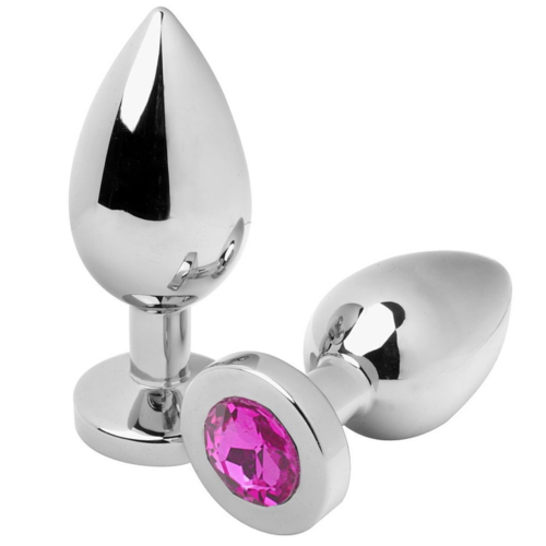 Anal Plug Metal Hard Diamond Pink Medium 7.62cm