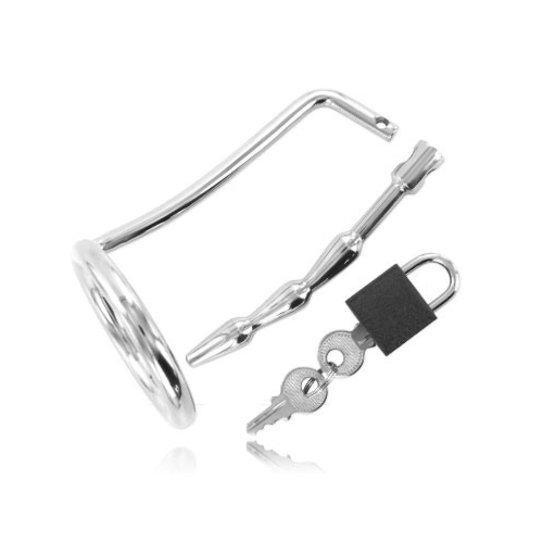 Testicle Ring with Urethral Chastity Plug by METAL HARD