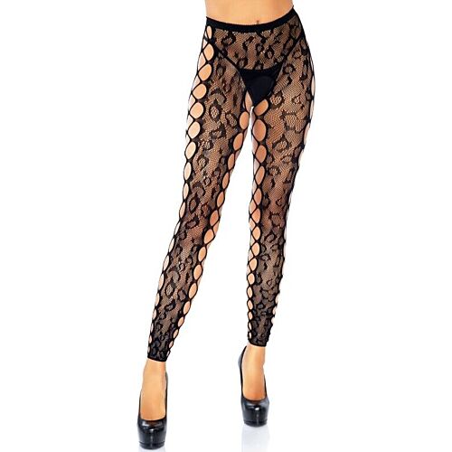 Footless Crotchless Tights Leg Avenue with Leopard Lace