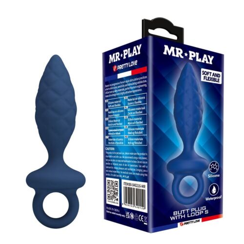 MR PLAY Textured Anal Plug with Ring Blue