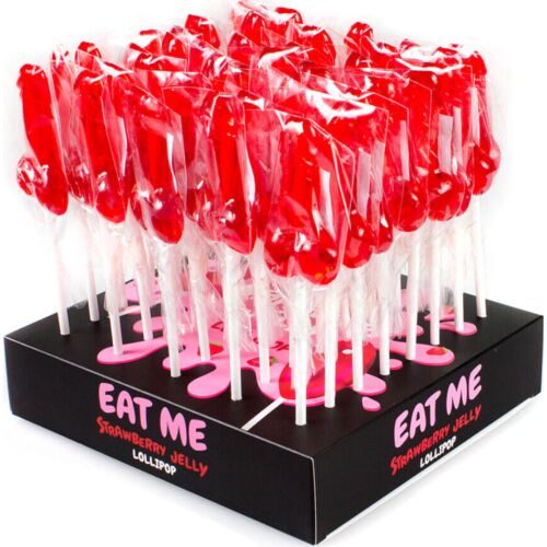 Pack of 40 Secret Play strawberry penis lollipops with display