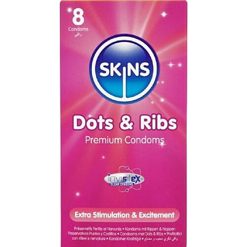 Skins Dots & Ribs Premium Condoms 8-Pack for Enhanced Pleasure
