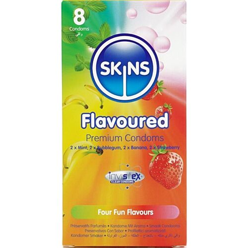 Skins Multi Flavours Condoms Pack of 8 with Extra Lubrication