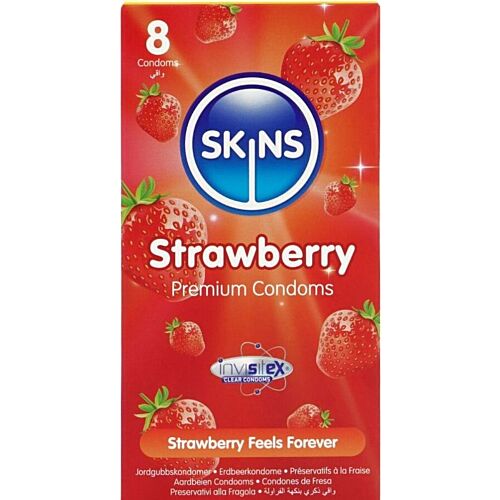 Skins Strawberry Condoms Pack of 8 with Subtle Aroma
