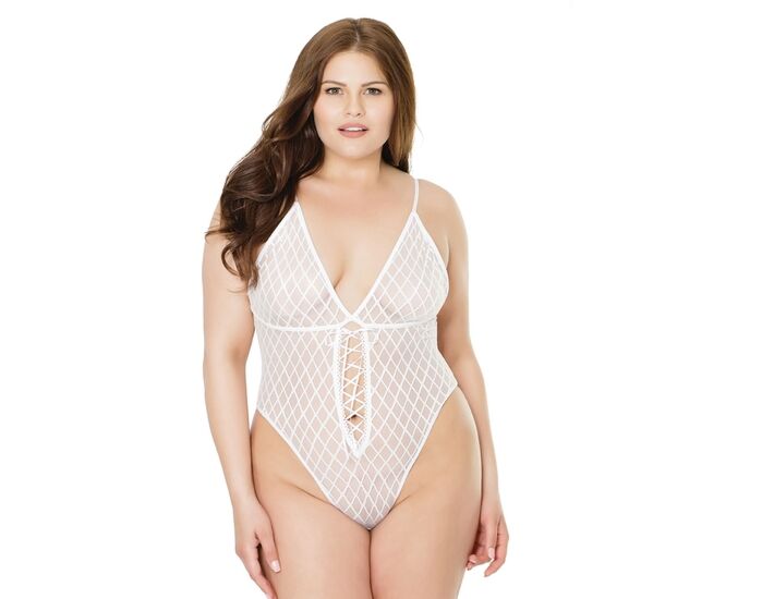 Mesh high cut bodysuit - white