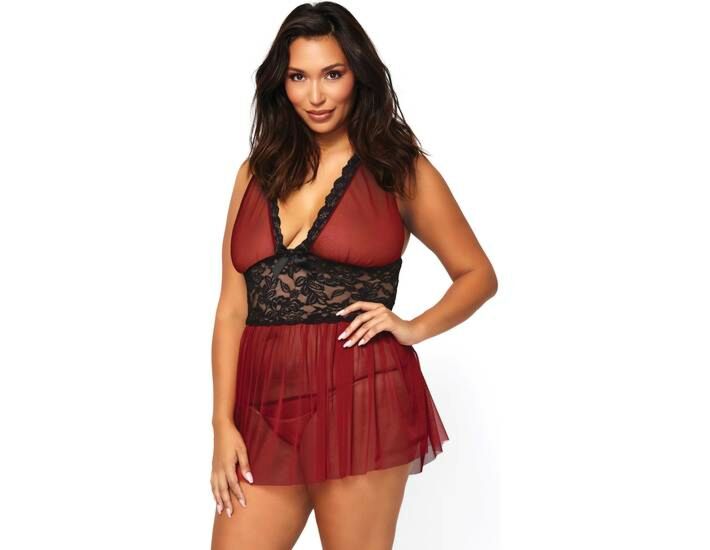 Leg avenue conjunto picardías burdeos babydoll con tanga