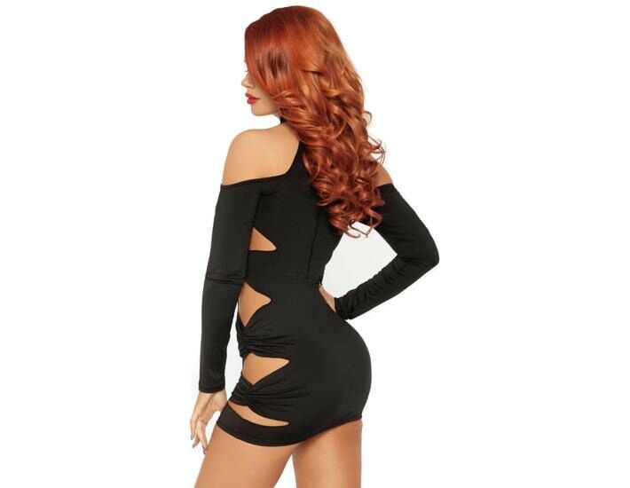 Vestido manga larga con recortes negro