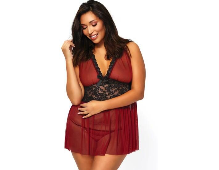 Leg avenue conjunto picardías burdeos babydoll con tanga