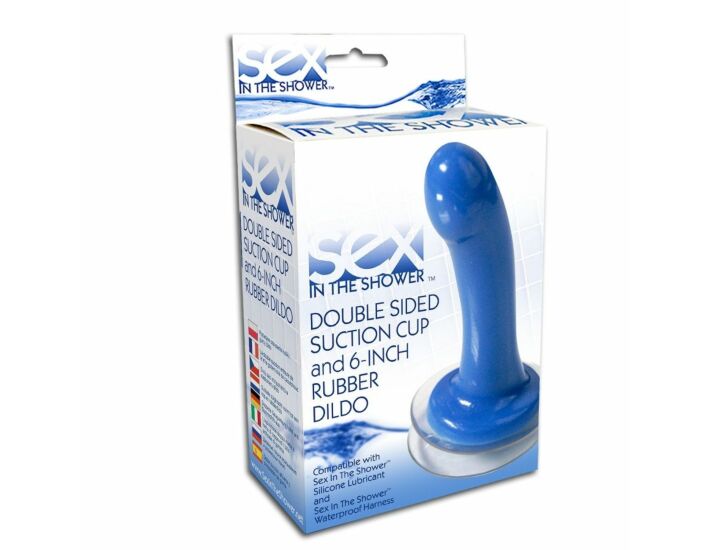 Sex in the shower blue dildo with suction cup