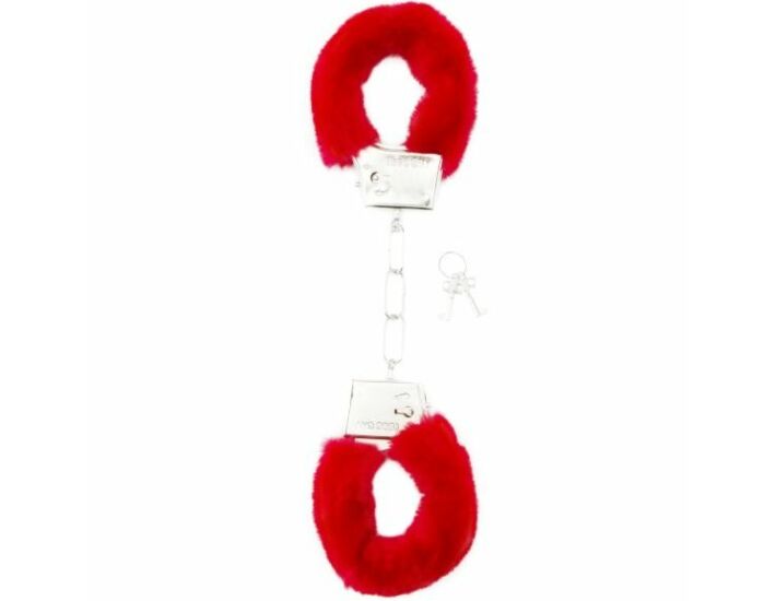 Shots furry red handcuffs