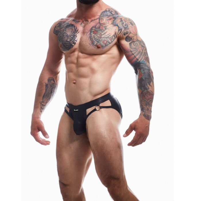 Men's Sexy Underwear C4M Dungeon Black Leatherette Jockstrap Men's Sexy Underwear C4M Dungeon Black Leatherette Jockstrap