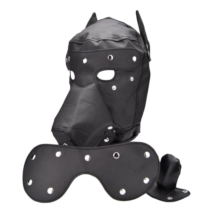 Bondage Hood Bound to Please Dog Mask with Removable Features Bondage Hood Bound to Please Dog Mask with Removable Features