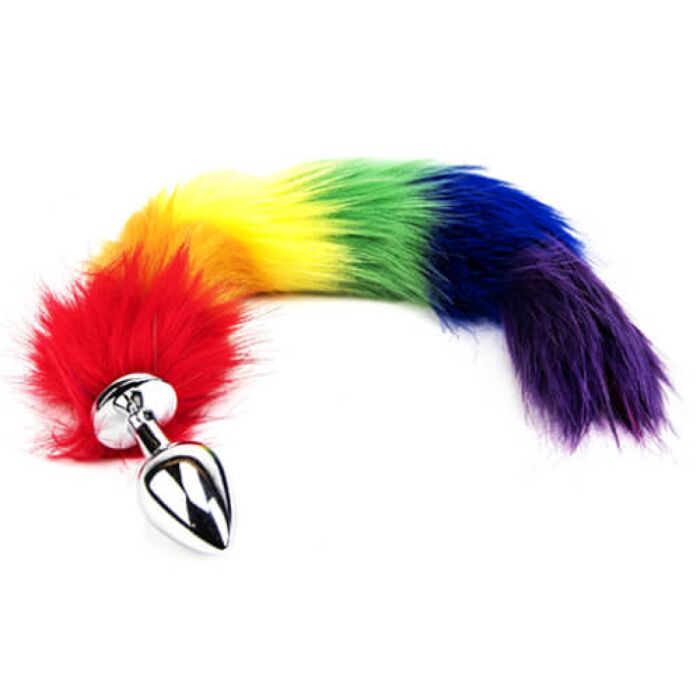 Butt Plug Furry Fantasy Rainbow Tail with Faux Fur Butt Plug Furry Fantasy Rainbow Tail with Faux Fur