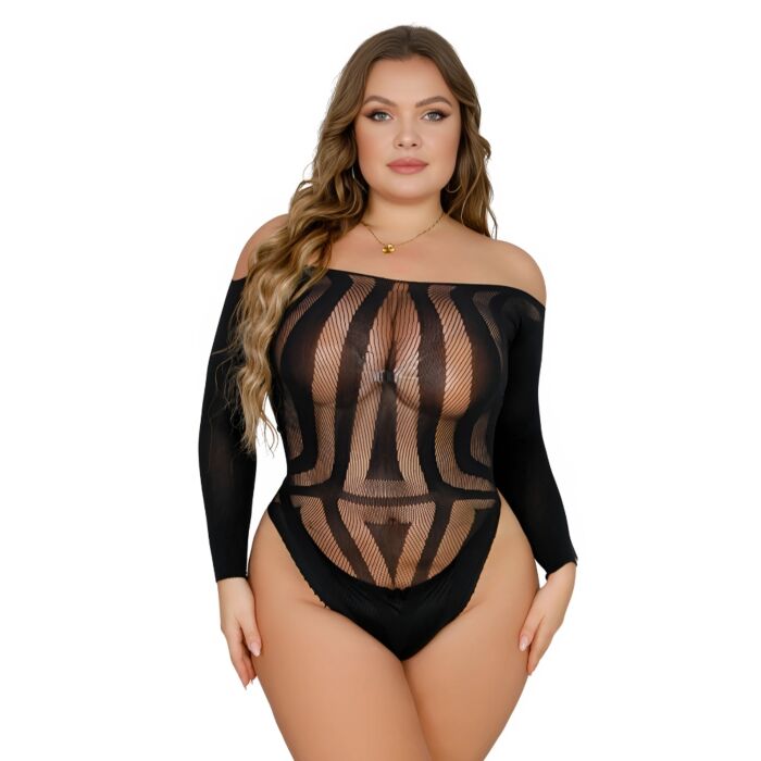 Lace Plus Size Long Sleeved Cut Out Back Bodysuit Lace Plus Size Long Sleeved Cut Out Back Bodysuit