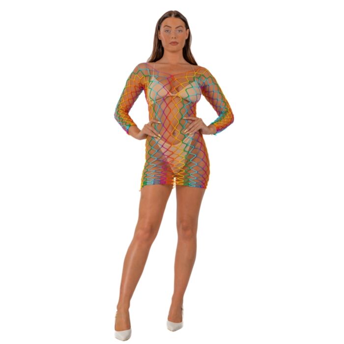 Lingerie Lace by LJ Rainbow Long Sleeved Mini Dress Sheer Design Lingerie Lace by LJ Rainbow Long Sleeved Mini Dress Sheer Design