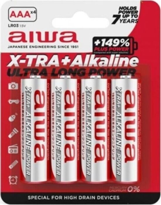 AAA Batteries AIWA Pack of 4 for Everyday Use AAA Batteries AIWA Pack of 4 for Everyday Use