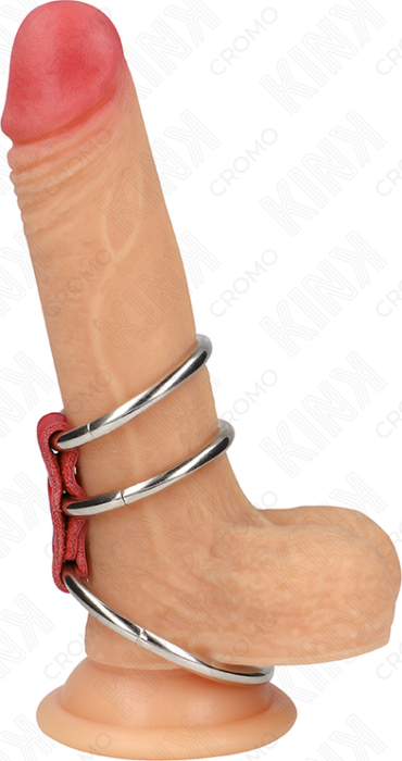 KINK Triple Metal Ring with Red Leather