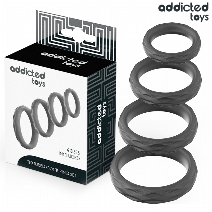 Textured Penis Rings Set Addicted Toys 4 Sizes Textured Penis Rings Set Addicted Toys 4 Sizes