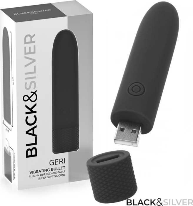 BLACK&SILVER GERI USB Rechargeable Bullet Vibrator BLACK&SILVER GERI USB Rechargeable Bullet Vibrator