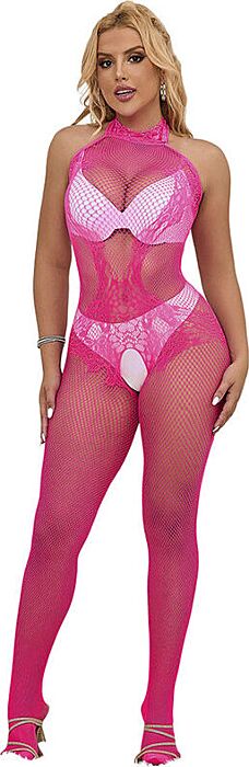 Crotchless Bodystocking Sublime Lace Pink