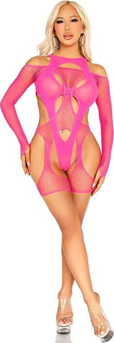 Fishnet Garter Harness Leg Avenue Neon Pink