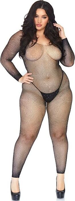 Leg Avenue Seamless Crystal Fishnet Bodystocking 1X-2X