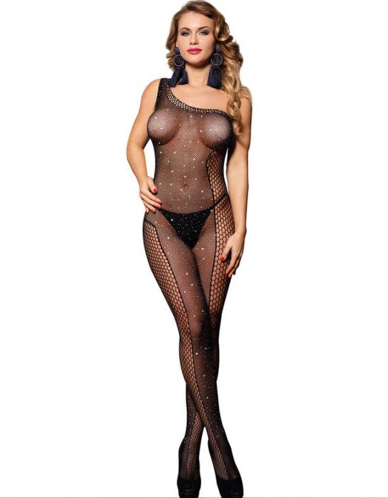 Bodystocking Sublime One-Shoulder Black Diamonds