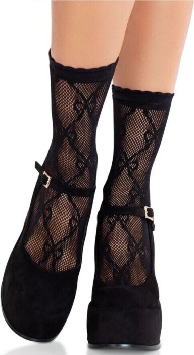 Leg Avenue Black Lace Bow Socks - Chic and Flirty