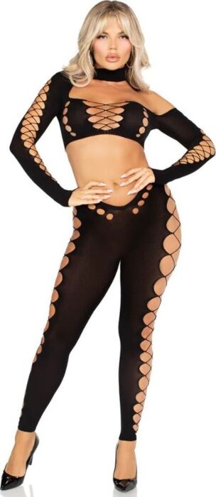 Crop Top & Leggings Leg Avenue Cut-Out Black Crop Top & Leggings Leg Avenue Cut-Out Black