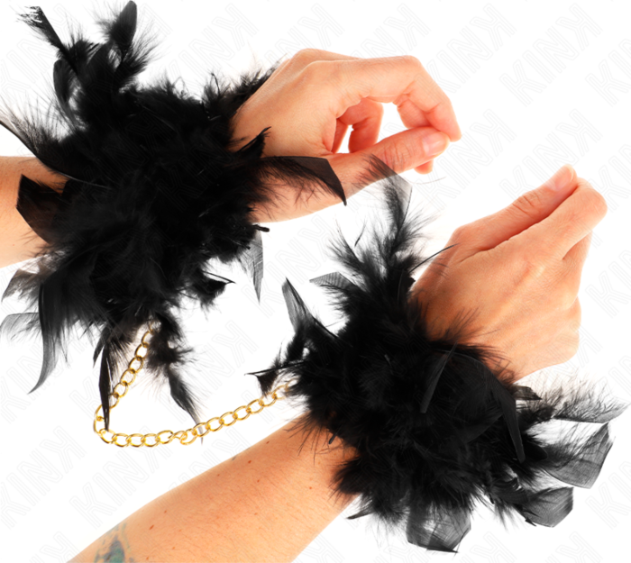 BDSM Handcuffs KINK Black with Gold Chain