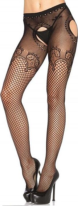 Leg pantie avenue in elegant black embroidered network