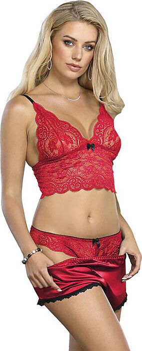 Lingerie Set Sublime Red Lace Satin S/M