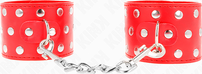 BDSM Cuffs KINK Adjustable Red Studded Restraints