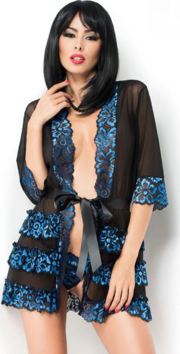 Chilirose Babydolls CR 3837 Blue & Black Peignoir Chilirose Babydolls CR 3837 Blue & Black Peignoir