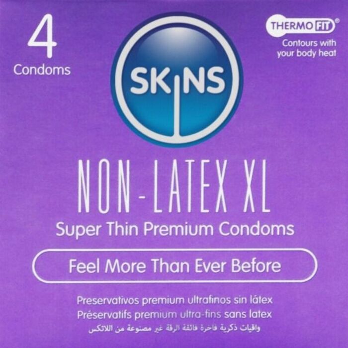 Condoms SKINS XL Non-Latex Pack of 4 with Natural Feel Condoms SKINS XL Non-Latex Pack of 4 with Natural Feel