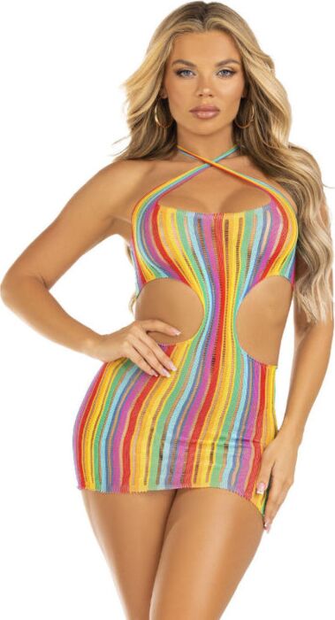 Mini Dress Leg Avenue Rainbow Striped Halter