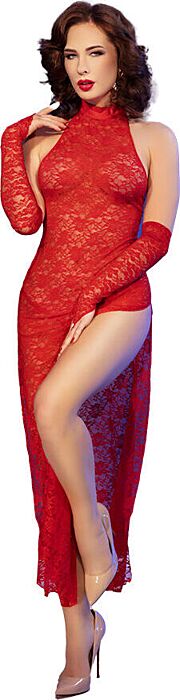 Lace Dress Chilirose CR 4853 Red With Gloves